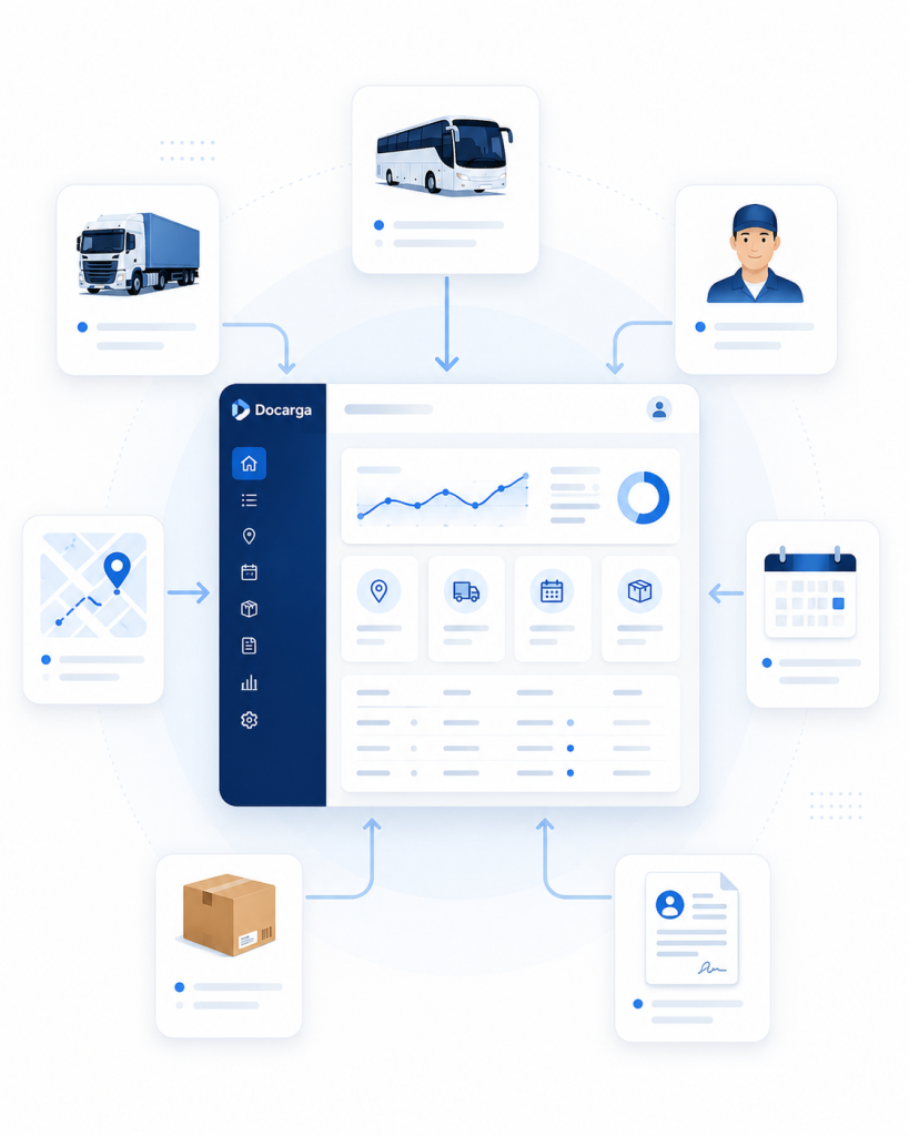 Docarga centraliza datos de vehículos, conductores, rutas, mercancías y servicios para simplificar la gestión documental del transporte