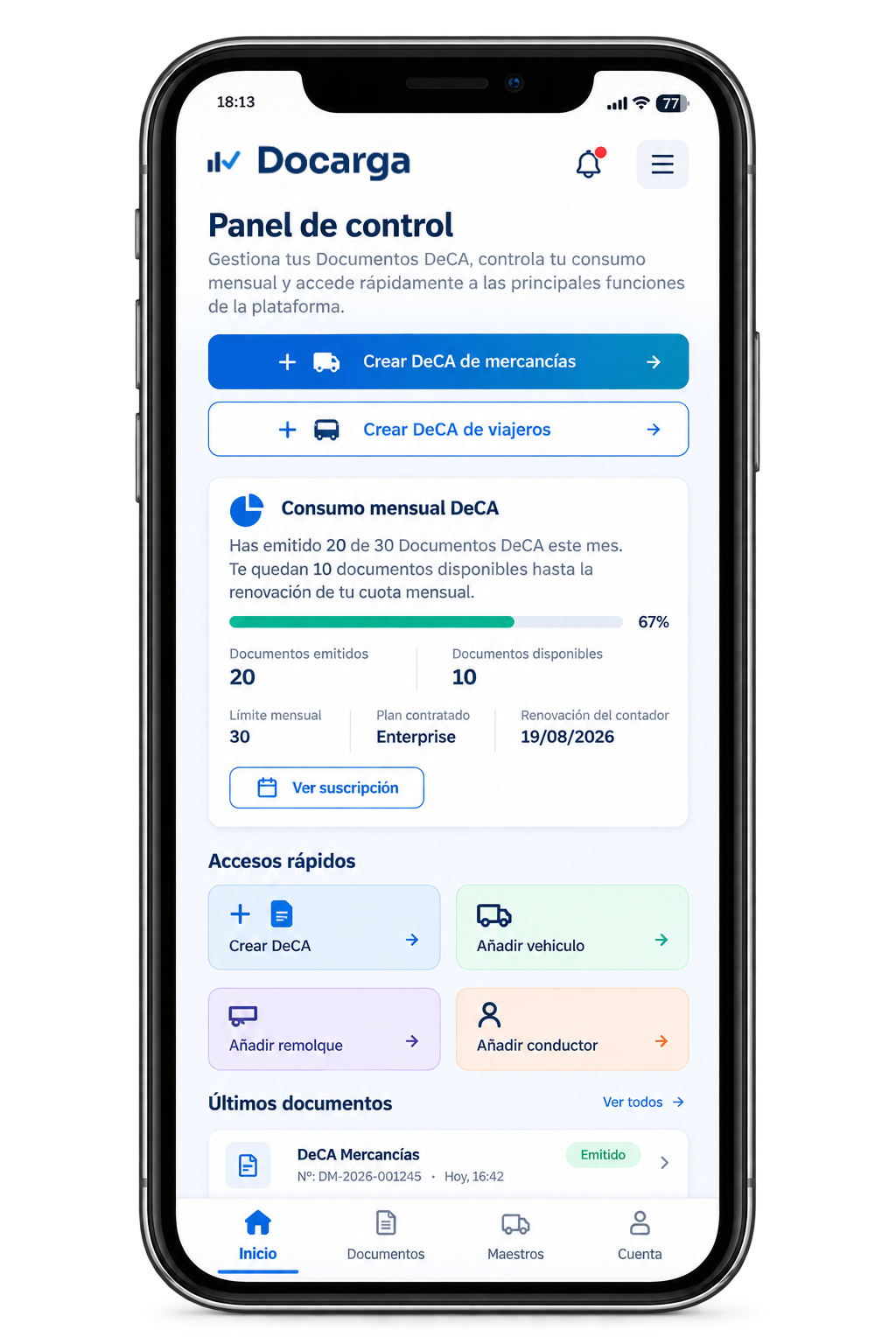 Software DeCA para la gestión digital del Documento Electrónico de Control desde el móvil